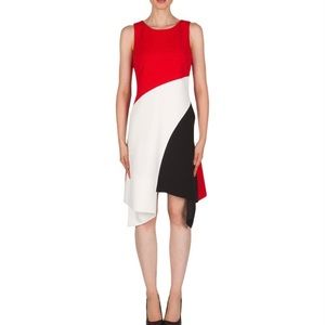 Joseph Ribkoff Red White and Black Asymmetrical High-Low Dress